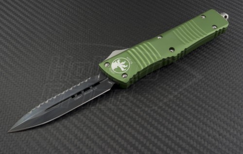 Microtech Knives OD Green Combat Troodon D/E Automatic OTF D/A Knife (3.75in DLC Serr ELMAX) 142-3OD - Front