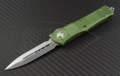 Microtech Knives OD Green Troodon D/E Automatic OTF D/A Knife (3.1in Stonewashed Plain CTS-XHP) 138-10OD - Front