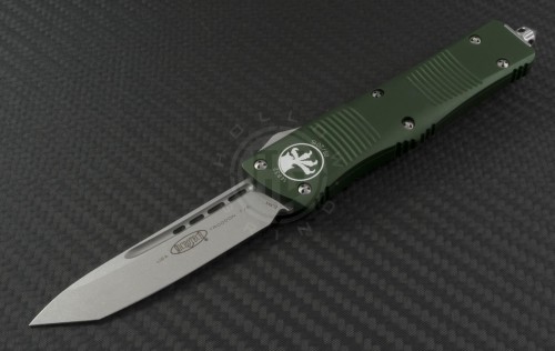 Microtech Knives OD Green Troodon T/E Automatic OTF D/A Knife (3.1in Stonewashed Plain ELMAX) 140-10OD - Front