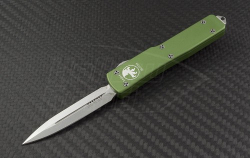 Microtech Knives OD Green UTX-70 D/E Automatic OTF D/A Knife (2.41in Stonewashed Plain ELMAX) 147-10OD - Front