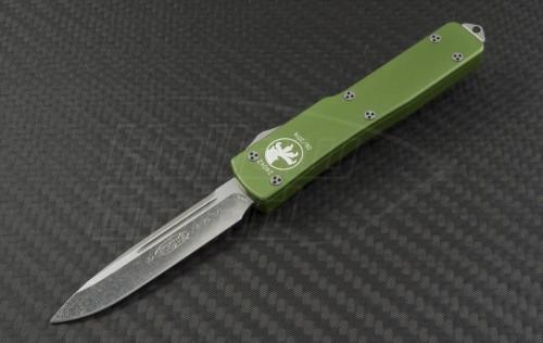 Microtech Knives OD Green UTX-70 S/E Automatic OTF D/A Knife (2.41in Stonewashed Plain ELMAX) 148-10OD - Front