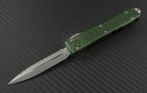 Microtech Knives OD Green Ultratech D/E Automatic OTF D/A Knife (3.44in Bead Blasted Serr ELMAX) 122-9OD-TRI - Front
