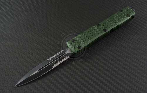 Microtech Knives OD Green Ultratech D/E Automatic OTF D/A Knife (3.44in Black Part Serr ELMAX) 122-2OD-TRI - Front