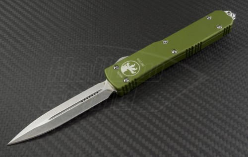 Microtech Knives OD Green Ultratech D/E Automatic OTF D/A Knife (3.44in Stonewashed Plain ELMAX) 122-10OD - Front