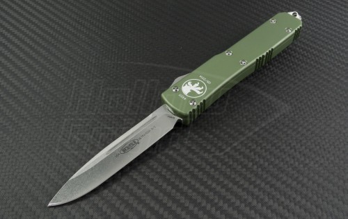 Microtech Knives OD Green Ultratech S/E Automatic OTF D/A Knife (3.44in Stonewashed Plain ELMAX) 121-10OD - Front
