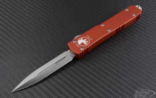 Microtech Knives Orange Ultratech D/E Automatic OTF D/A Knife (3.44in Satin Plain ELMAX) 122-4OR - Front