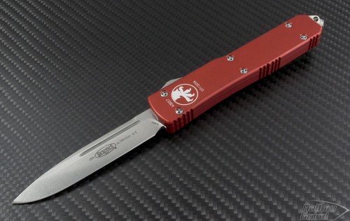 Microtech Knives Orange Ultratech S/E Automatic OTF D/A Knife (3.44in Stonewashed Plain ELMAX) 121-10OR - Front