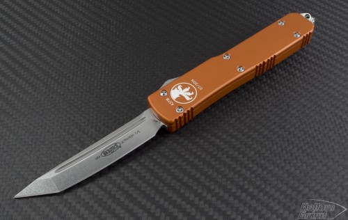 Microtech Knives Orange Ultratech T/E Automatic OTF D/A Knife (3.44in Stonewashed Plain ELMAX) 123-10OR - Front