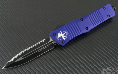 Microtech Knives Other Combat Troodon D/E Automatic OTF D/A Knife (3.75in Black Serr ATS-34) 142-3PU - Front