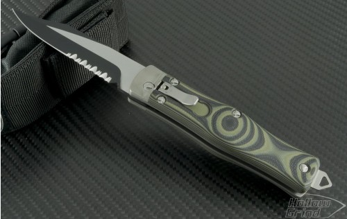 Microtech Knives Other OSS Cobra Clip Point Automatic Folder S/A Knife (3.3in Black Part Serr S35-VN) 137-2GR - Front