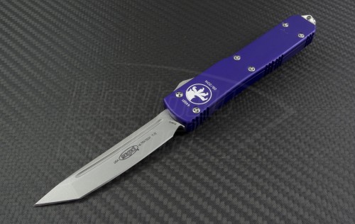 Microtech Knives Purple Ultratech T/E Automatic OTF D/A Knife (3.44in Stonewashed Plain ELMAX) 123-10PU - Front