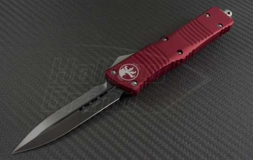 Microtech Knives Red Combat Troodon D/E Automatic OTF D/A Knife (3.75in DLC Plain ELMAX) 142-1RD - Front