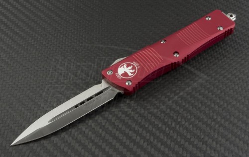 Microtech Knives Red Troodon D/E Automatic OTF D/A Knife (3.1in Satin Plain CTS-XHP) 138-4RD - Front