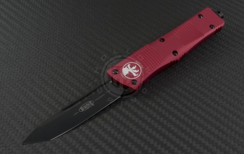 Microtech Knives Red Troodon T/E Automatic OTF D/A Knife (3.1in DLC Plain ELMAX) 140-1RDDLC - Front
