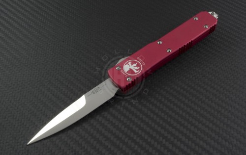 Microtech Knives Red Ultratech D/E Automatic OTF D/A Knife (3.44in Satin Plain ELMAX) 120-4RD - Front