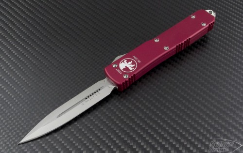 Microtech Knives Red Ultratech D/E Automatic OTF D/A Knife (3.44in Satin Plain ELMAX) 122-4RD - Front