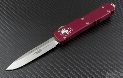 Microtech Knives Red Ultratech S/E Automatic OTF D/A Knife (3.44in Satin Plain ELMAX) 121-4RD - Front