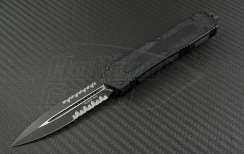 Microtech Knives Scarab D/E Automatic OTF D/A Knife (3.44in Black Part Serr S35-VN) VNT-0132 - Front
