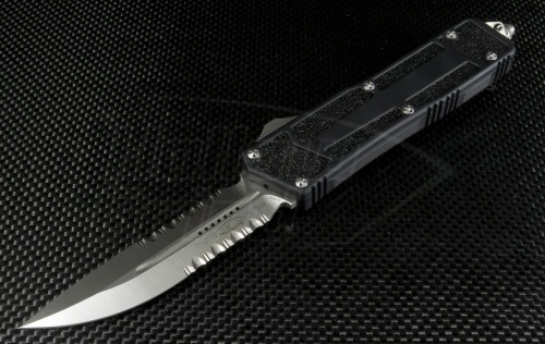 Microtech Knives Scarab D/E Automatic OTF D/A Knife (3.44in Satin Part Serr ELMAX) 180-5 - Front