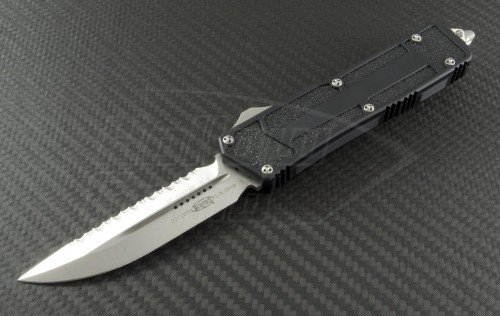 Microtech Knives Scarab D/E Automatic OTF D/A Knife (3.44in Satin Serr ELMAX) 180-6 - Front