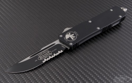 Microtech Knives Scarab S/E Automatic OTF D/A Knife (3.44in Black Part Serr ELMAX) 176-2 - Front