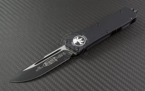 Microtech Knives Scarab S/E Automatic OTF D/A Knife (3.44in Black Plain ELMAX) 176-1T - Front