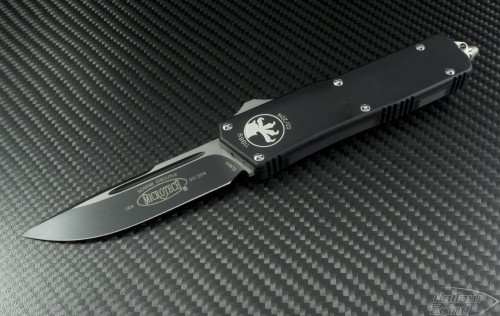 Microtech Knives Scarab S/E Automatic OTF D/A Knife (3.44in Black Plain ELMAX) 176-1 - Front