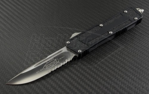 Microtech Knives Scarab S/E Automatic OTF D/A Knife (3.44in Satin Part Serr ELMAX) 178-5 - Front
