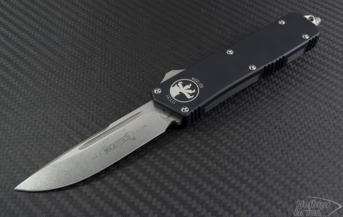 Microtech Knives Scarab S/E Automatic OTF D/A Knife (3.44in Stonewashed Plain ELMAX) VNT-0126 - Front