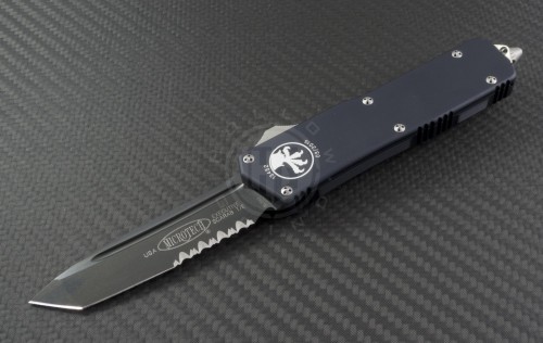 Microtech Knives Scarab T/E Automatic OTF D/A Knife (3.44in DLC Part Serr ELMAX) 177-2 - Front