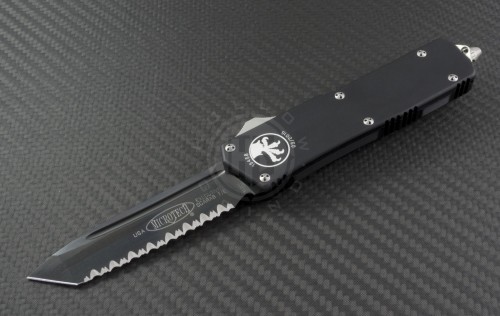 Microtech Knives Scarab T/E Automatic OTF D/A Knife (3.44in DLC Serr ELMAX) 177-3 - Front