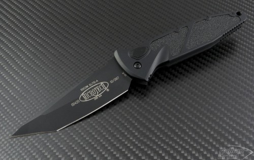 Microtech Knives Socom Elite S/E Automatic Folder S/A Knife (4in Black Part Serr) VNT-0123 - Front
