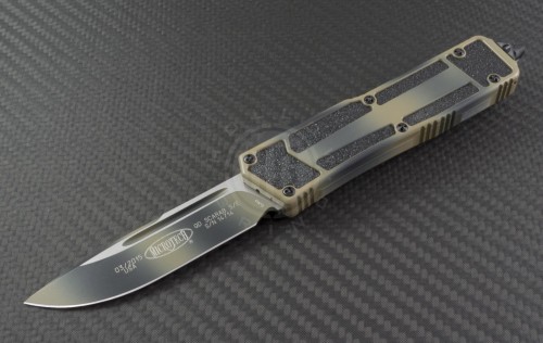 Microtech Knives Tan Camo Scarab S/E Automatic OTF D/A Knife (3.44in Color Coated Plain ELMAX) 178-1TC - Front