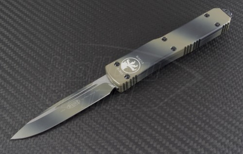 Microtech Knives Tan Camo Ultratech S/E Automatic OTF D/A Knife (3.44in Color Coated Plain ELMAX) 121-1TC - Front
