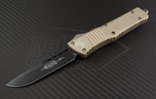 Microtech Knives Tan Combat Troodon S/E Automatic OTF D/A Knife (3.75in DLC Plain ELMAX) 143-1TA - Front