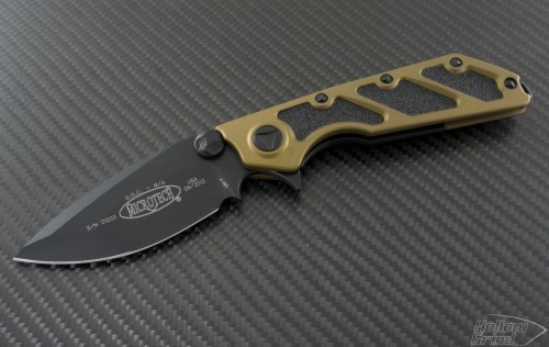 Microtech Knives Tan DOC S/E Flipper Knife (3.875in Black Plain S30-V) 153-1TA - Front