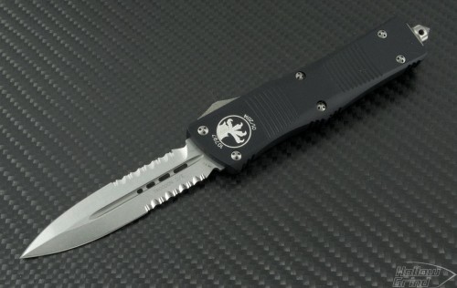 Microtech Knives Troodon D/E Automatic OTF D/A Knife (3.1in Stonewashed Part Serr ELMAX) 138-11-12014 - Front