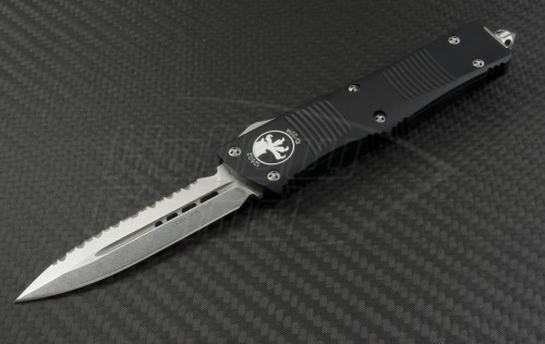 Microtech Knives Troodon D/E Automatic OTF D/A Knife (3.1in Stonewashed Serr CTS-XHP) 138-12 - Front