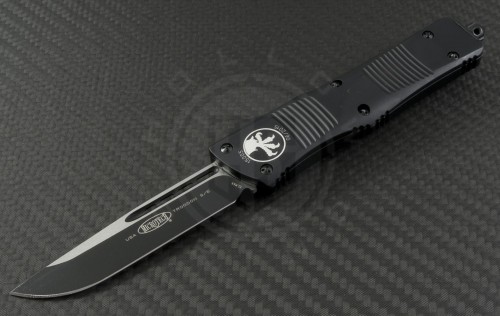 Microtech Knives Troodon S/E Automatic OTF D/A Knife (3.1in Black Plain ELMAX) 139-1T - Front