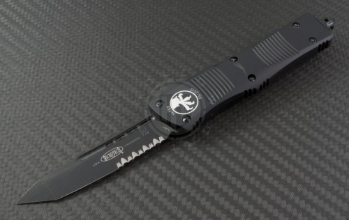 Microtech Knives Troodon T/E Automatic OTF D/A Knife (3.1in DLC Part Serr ELMAX) 140-2T - Front