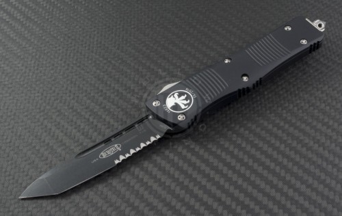 Microtech Knives Troodon T/E Automatic OTF D/A Knife (3.1in DLC Part Serr ELMAX) 140-2 - Front