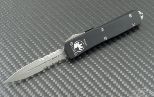 Microtech Knives UTX-70 D/E Automatic OTF D/A Knife (2.41in Bead Blasted Part Serr ELMAX) 147-8 - Front