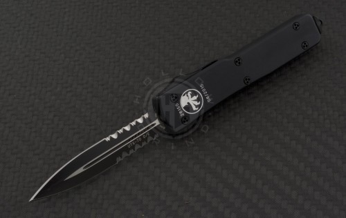 Microtech Knives UTX-70 D/E Automatic OTF D/A Knife (2.41in Black Part Serr ELMAX) 147-2T - Front