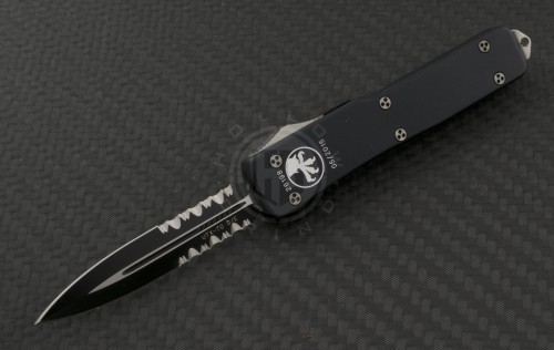 Microtech Knives UTX-70 D/E Automatic OTF D/A Knife (2.41in Black Part Serr ELMAX) 147-2 - Front