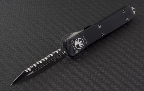 Microtech Knives UTX-70 D/E Automatic OTF D/A Knife (2.41in Black Serr ELMAX) 147-3 - Front
