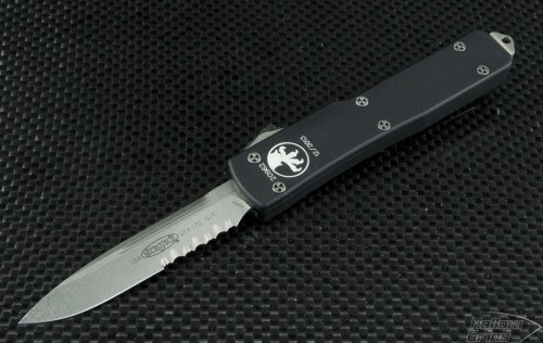 Microtech Knives UTX-70 S/E Automatic OTF D/A Knife (2.41in Stonewashed Plain ELMAX) 148-11-2013 - Front