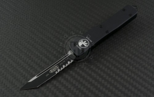 Microtech Knives UTX-70 T/E Automatic OTF D/A Knife (2.41in Black Part Serr ELMAX) 149-2T - Front
