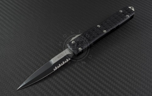 Microtech Knives Ultratech D/E Automatic OTF D/A Knife (3.44in Black Part Serr ELMAX) 120-2-TRI - Front