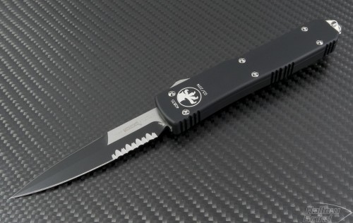 Microtech Knives Ultratech D/E Automatic OTF D/A Knife (3.44in Black Part Serr ELMAX) 120-2-m2014 - Front