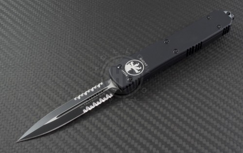 Microtech Knives Ultratech D/E Automatic OTF D/A Knife (3.44in Black Part Serr ELMAX) 122-2T - Front